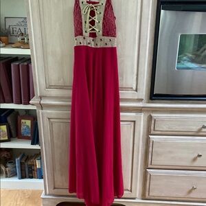 Ya Ya Fashion gown  Red and Gold Lace-Up Dress formal